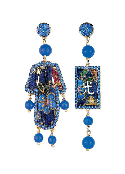Orecchini Kimono Must Tessuto Blu - Lebole Maison