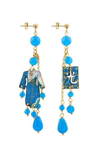 Orecchini Kimono Ciuffo Corto Azzurro - Lebole Maison