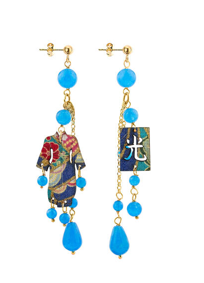 Orecchini Kimono Ciuffo Corto Azzurro - Lebole Maison