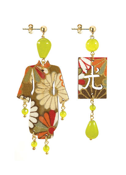 Small Light Green Kimono Earrings - Lebole Maison