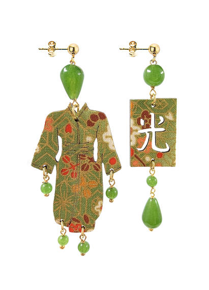 Small Olive Green Kimono Earrings - Lebole Maison
