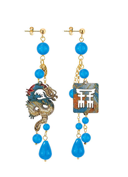 Orecchini Drago Ciuffo Corto Azzurro - Lebole Maison
