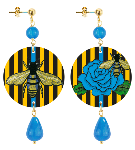 Orecchini Ape Righe Piccolo Azzurro - Lebole Maison