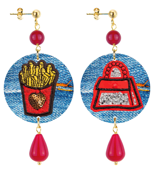 Orecchini Borsa E Patatine Piccolo Rubino - Lebole Maison