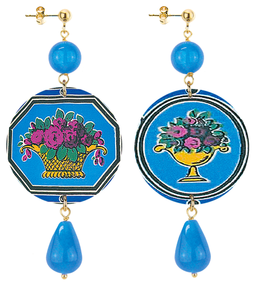 Earrings Purple Flower Blue Classic - Lebole Maison