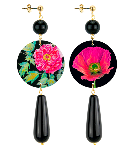 Orecchini Fiore Rosso Goccia Lunga Nero - Lebole Maison