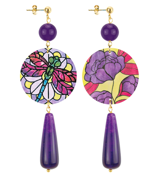 Orecchini Libellula Fiore Goccia Lunga Viola - Lebole Maison