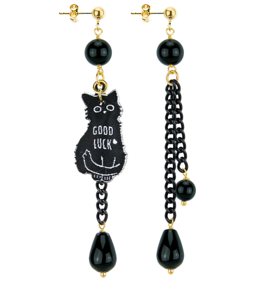 Orecchini Ciuffo Gatto Pietra Nero - Lebole Maison