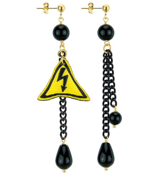 Orecchini Ciuffo Tensione Elettrica Pietra Nero - Lebole Maison