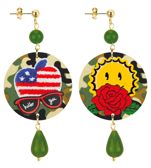 Orecchini Mela E Occhiali Piccolo Verde Oliva - Lebole Maison