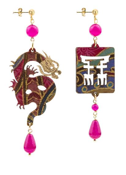Dragon Leather Fuchsia Earrings - Lebole Maison