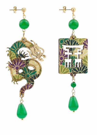 Dragon Leather Green Earrings - Lebole Maison