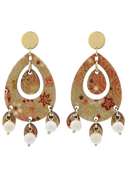 Earrings Tan Mono Oval White - Lebole Maison