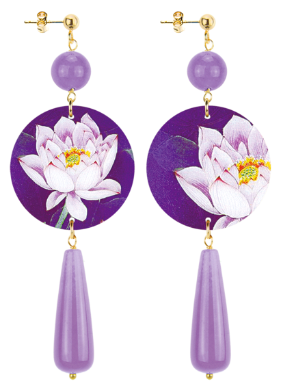 Orecchini Loto Bianco Goccia Lunga Lilla - Lebole Maison