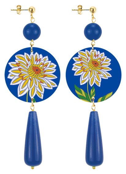 Orecchini Fiore Giallo Goccia Lunga Blu - Lebole Maison
