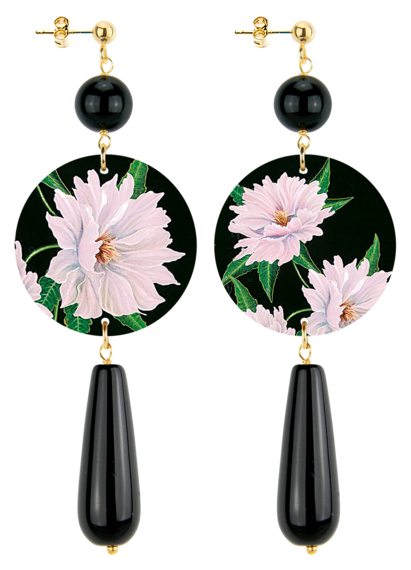 Orecchini Fiore Bianco Goccia Lunga Nero - Lebole Maison