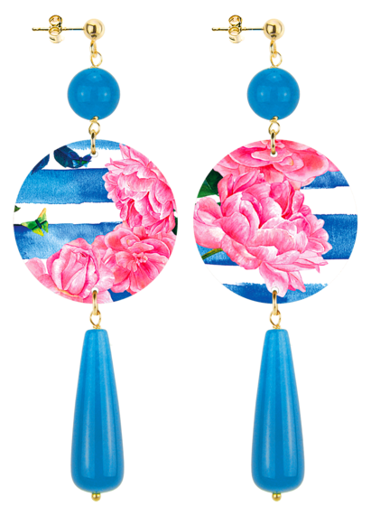 Orecchini Righe Goccia Lunga Azzurro - Lebole Maison