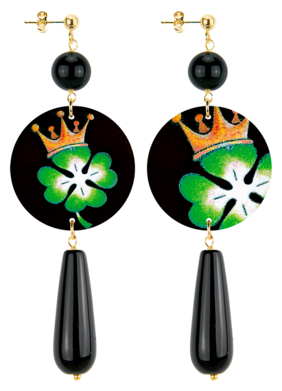 Orecchini Quadrifoglio Goccia Lunga Nero - Lebole Maison