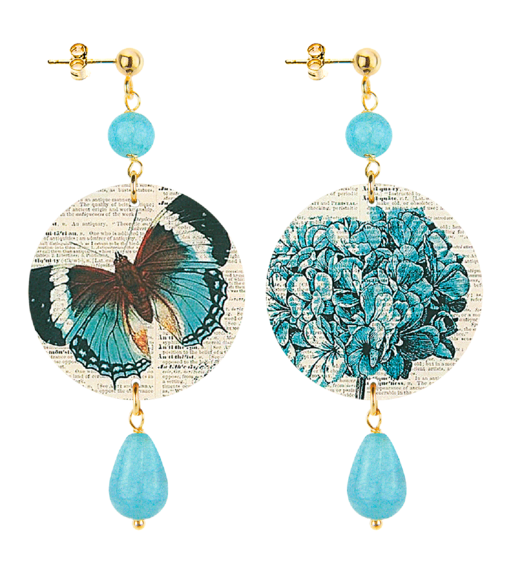 Orecchini Farfalla E Ortensia Piccolo Celeste Sfumato - Lebole Maison