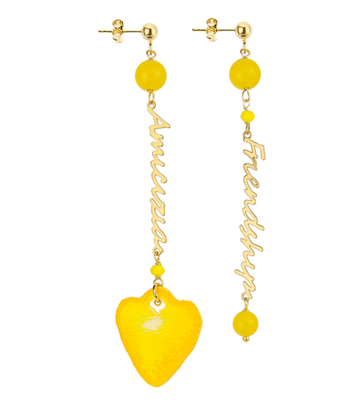 Orecchini Cuore Giallo Scritta Pietra Giallo - Lebole Maison