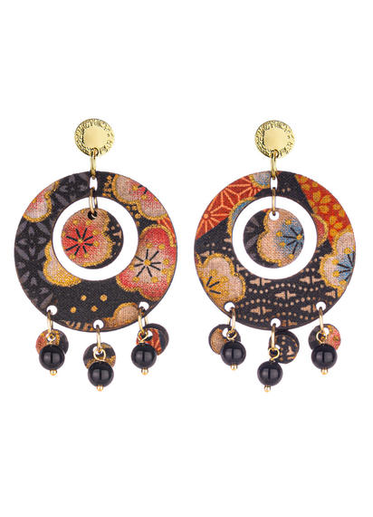 Earrings Tan Mono Round Black - Lebole Maison