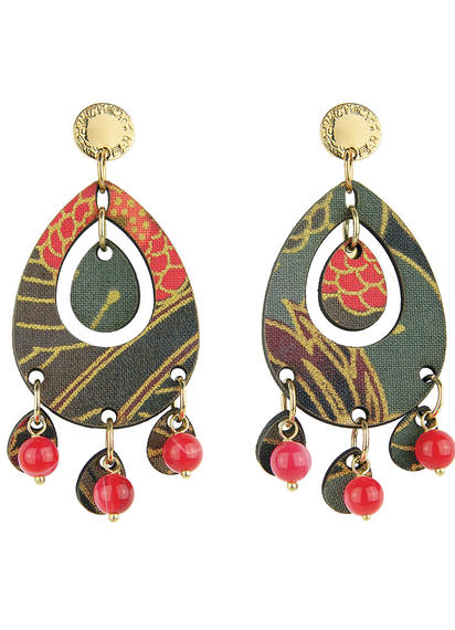 Earrings Tan Mono Oval Red - Lebole Maison