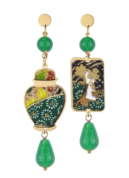 Orecchini Vaso Argento Mini Verde - Lebole Maison